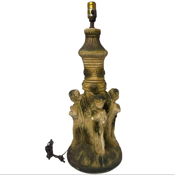 Antique Italian Sculpture Art Lamp Base Glorious Angel Cherubs Made in Italy - Picture 4 of 16